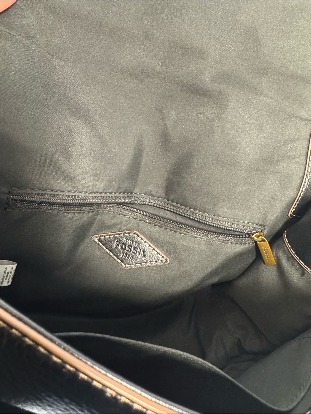 Fossil Black Leather Crossbody with Brown Trim - Picture 12 of 15